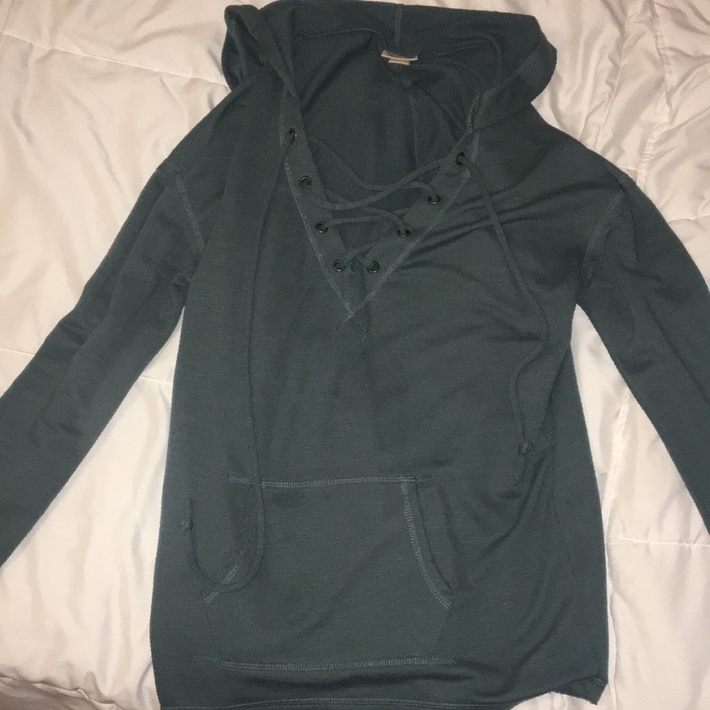 Lace up v neck hoodie